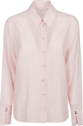 Patrizia Pepe Vloeibare blouse met strepen en versieringen - Dames - Overhemden - Roze - L - Polyester - Overhemden