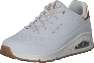 Skechers Womens Uno Shimmer Away Trainers, White Durabuck, Rose Gold Duraleather/Mesh Tr, 9 UK