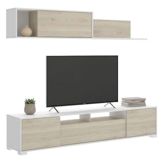 Dmora Dmora - Mueble Alto Dfalcon, Conjunto De Sal&oacute;n Con Soporte Tv, Mueble De Sal&oacute;n Polivalente, 200x41h180 Cm, Roble Y Blanco