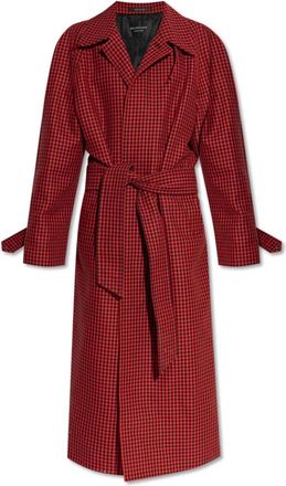 Balenciaga Pied-de-poule patroon jas - Dames - Jas met riem - Rood - M - Katoen - Jassen