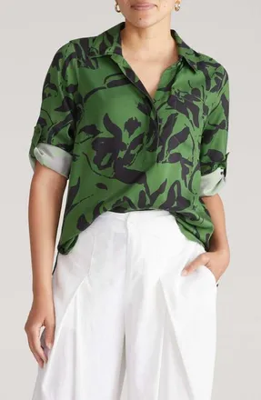 Universal Standard Button-Back Shirt in Green Sgrafitto Print at Nordstrom, Size Xxx-Large