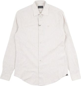 Emporio Armani Overhemden, Heren, Beige, M, Linnen, Linnen Blend Long-Sleeve Shirt