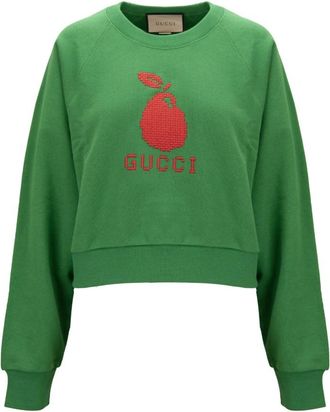 Gucci Cropped Crewneck Sweatshirt - Dames - Sweatshirts - Groen - XS - Katoen - Hoodies & sweatvesten