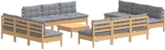 vidaXL Juego De Muebles De Jard&iacute;n 13 Pzas Y Cojines Madera Pino Gris Vidaxl