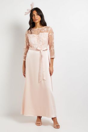 Wallis Womens Occasion Satin And Mesh Overlay Maxi Dress - Pink - Size 18 UK