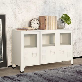 vidaXL Credenza Bianca Industriale 105x35x62 Cm In Metallo E Vetro - Vidaxl