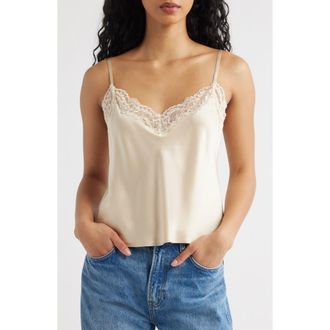 Reformation Teddy Lace Trim Silk Crop Camisole in Almond Lace at Nordstrom, Size X-Large