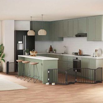 vidaXL Puerta Para Perros Plegable 6 Paneles Madera &Aacute;lamo Negra 480 Cm Vidaxl