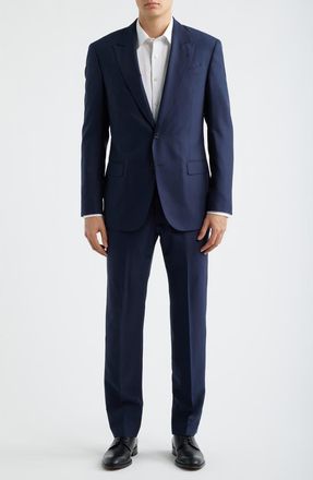 Emporio Armani Navy Microcheck Virgin Wool Peak Lapel Suit at Nordstrom, Size 40 Us