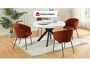Vente-Unique Tavolo da pranzo allungabile da 4 a 8 coperti in MDF e Acciaio Bianco laccato e Nero - KOMONI
