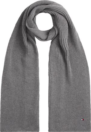 Tommy Hilfiger Mens Flag Ribbed Knit Pima Cotton Cashmere Scarf, Grey (Mid Grey Heather), One Size