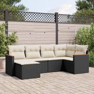 vidaXL Vidaxl - Set De Sof&aacute;s De Jard&iacute;n 6 Piezas Y Cojines Rat&aacute;n Sint&eacute;tico Negro