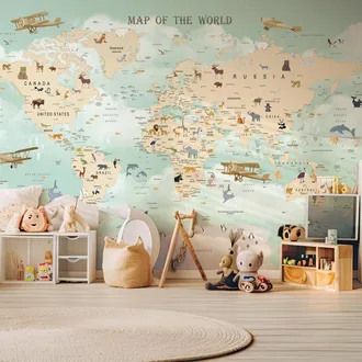 HEXOA Papel pintado infantil mapa de la aviación mundial 364x270cm
