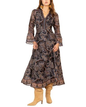 Hale Bob Hale Bob Artemis Long Sleeve Silk & Linen-Blend Midi Dress
