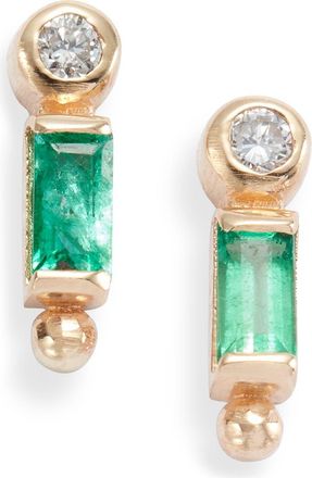 Anzie Cléo Emerald Baguette & Diamond Stud Earrings in Green at Nordstrom