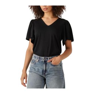 Minus Rianne V-hals T-shirt - Dames - Blouses & Shirts - Zwart - Maat: S Modal