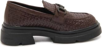 Emanuelle Vee Geweven Leren Bruine Loafer Model 442M - Dames - Loafers - Bruin - 38 EU - Schoenen