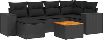 vidaXL Set De Comedor De Jard&iacute;n 7 Pzas Y Cojines Rat&aacute;n Sint&eacute;tico Negro Vidaxl