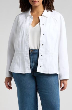 Wit & Wisdom Peplum Denim Jacket in Optic White at Nordstrom, Size 3X