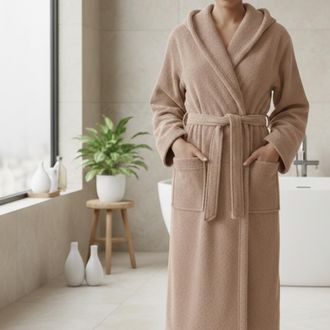 Dmora Albornoz Satotite, 100% Algod&oacute;n Con Capucha, Degradado Estructura Arena, Talla L, Marr&oacute;n Arena