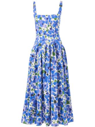 Carolina Herrera floral-print midi dress - women - Elastane/Cotton - 2 - Blue
