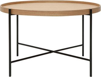 Miliboo Mesa De Centro Redonda De Madera Clara Y Metal Negro 75 Cm Bassy