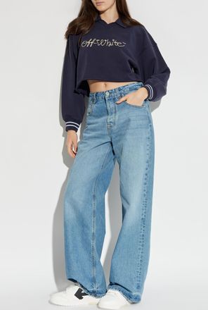 Off-white Short Sweatshirt With Collar, Womens, Navy Blue