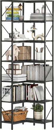 HOMCOM Homcom Libreria Angolare 7 Ripiani, Scaffale Industriale, Legno Nero