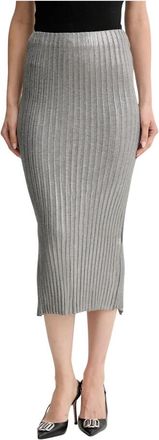 Simona Corsellini Midi Rok met Split - Dames - Kokerrokken - Grijs - M - Polyester - Rokken
