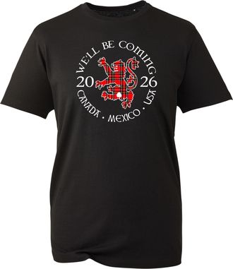 Generic Scotland Well Be Coming 2026 T-Shirt - Tartan Lion Canada Mexico USA Football Fan Inspired Tee (Black, L)