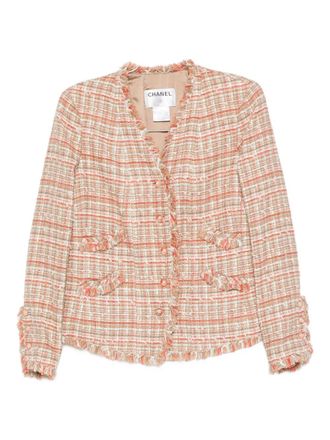 Chanel 2004 tweed fringed jacket - women - Silk/Silk/Viscose/Cotton/Elastane/Nylon/Acrylic/Polyester - 44 - Neutrals