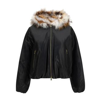 Moose Knuckles Cardin Leren Jas met Bont - Dames - Jassen - Zwart - Maat: L Leer