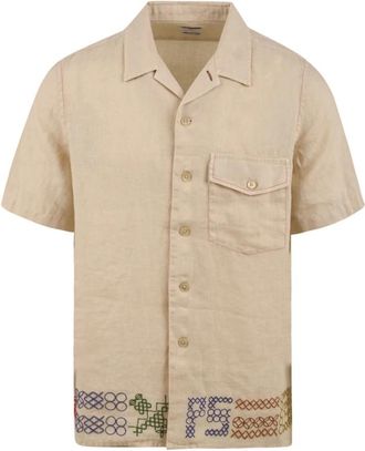 Paul Smith PS Geborduurde Vakantie Shirt - Heren - Korte mouwen Overhemden - Beige - S - Leer - Overhemden