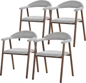 ML Design Ml-design Juego 4 Sillas De Comedor Con Reposabrazos, Asientos De Cocina Y Sal&oacute;n Con Respaldo, Tapizado Tejido Gris Y Estructura De Acero Con Aspecto 