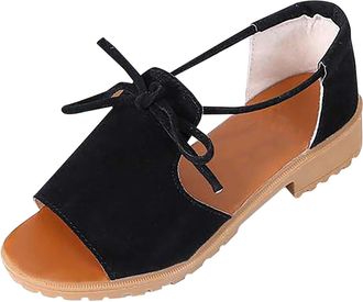 Generic SummerWomen Shoes Open Toe Thick Bottom Breathable Versatile Mid Heel Womens Casual Strappy Sandals Summer for (Black, 5.5)