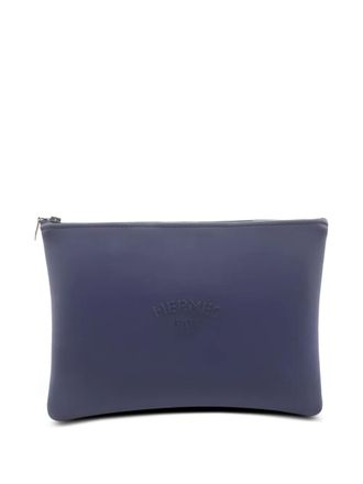 Herm&egrave;s 2010s GM Neovan marine-blue pouch - women - Polyester/Elastane/Cotton/Calf Leather - One Size