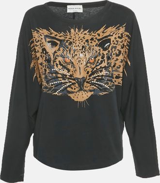 Sonia Rykiel Black Tiger Print Jersey Beaded Top