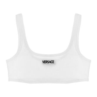 Versace Ribgebreide Katoenen Top - Dames - BHs - Wit - XL - Katoen - Ondergoed