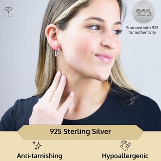 MAX + STONE 925 Sterling Silver Real Diamond and Gemstone Hoop Earrings