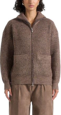 Mani&egrave;re De Voir Jamie Unisex Speckled Wool Zip Through Jacket in Taupe at Nordstrom, Size X-Large