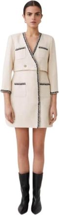 Suncoo Cr&egrave;mekleurige gekruiste jurk met Chanel-details - Dames - Korte kleedjes - Wit - S - Kleedjes