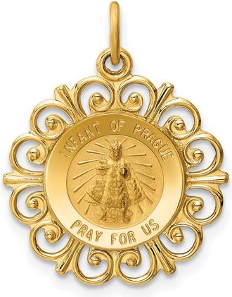 Diamond2Deal 14k Yellow Gold Satin Solid Infant of Prague Medal Scalloped Edge Charm Pendant