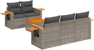 vidaXL Set De Muebles De Jard&iacute;n 6 Pzas Y Cojines Rat&aacute;n Sint&eacute;tico Gris Vidaxl