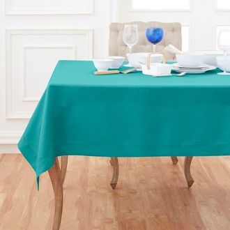Solino Home Linen Tablecloth for Dining Table, Holiday and Everyday Dining Table Decor - Classic Hemstitch in Teal at Nordstrom, Size Xx-Large