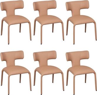 Woltu Dining Chairs Set of 6 in Faux Leather Soft Cushion Kitchen Chairs with Metal Frame for Living Room Restaurant, Light Camel Brown