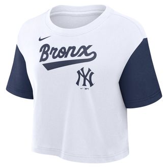 Nike New York Yankees Script Nike Womens Dri-FIT MLB Cropped T-Shirt in White | 01D4022NNK-G64