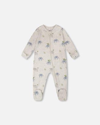 Deux par Deux Organic Cotton One-Piece Elephant Print Pyjama in Grey Elephant Print at Nordstrom, Size 24M