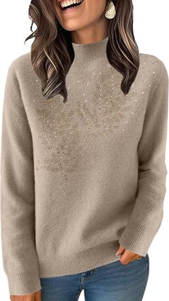 Generic Womens Sequin Turtleneck Knitted Jumpers Long Sleeve Plush Sparkle Pullover for Winter Holiday Parties Glitter Ladies Sweater for Women UK Tunic Top W