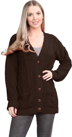 Janisramone Ladies Long Sleeve Cardigans, V Neck Button up Cable Knit Cardigan Women, Knitwear Women, Warm Chunky Cardigans for Women UK, Grandad Winter Jumper To