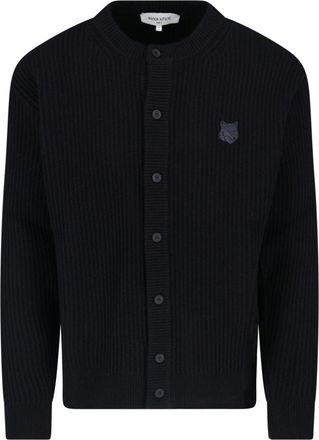 Maison Kitsun&eacute; Black Fox Emblem Ribbed Cotton Cardigan